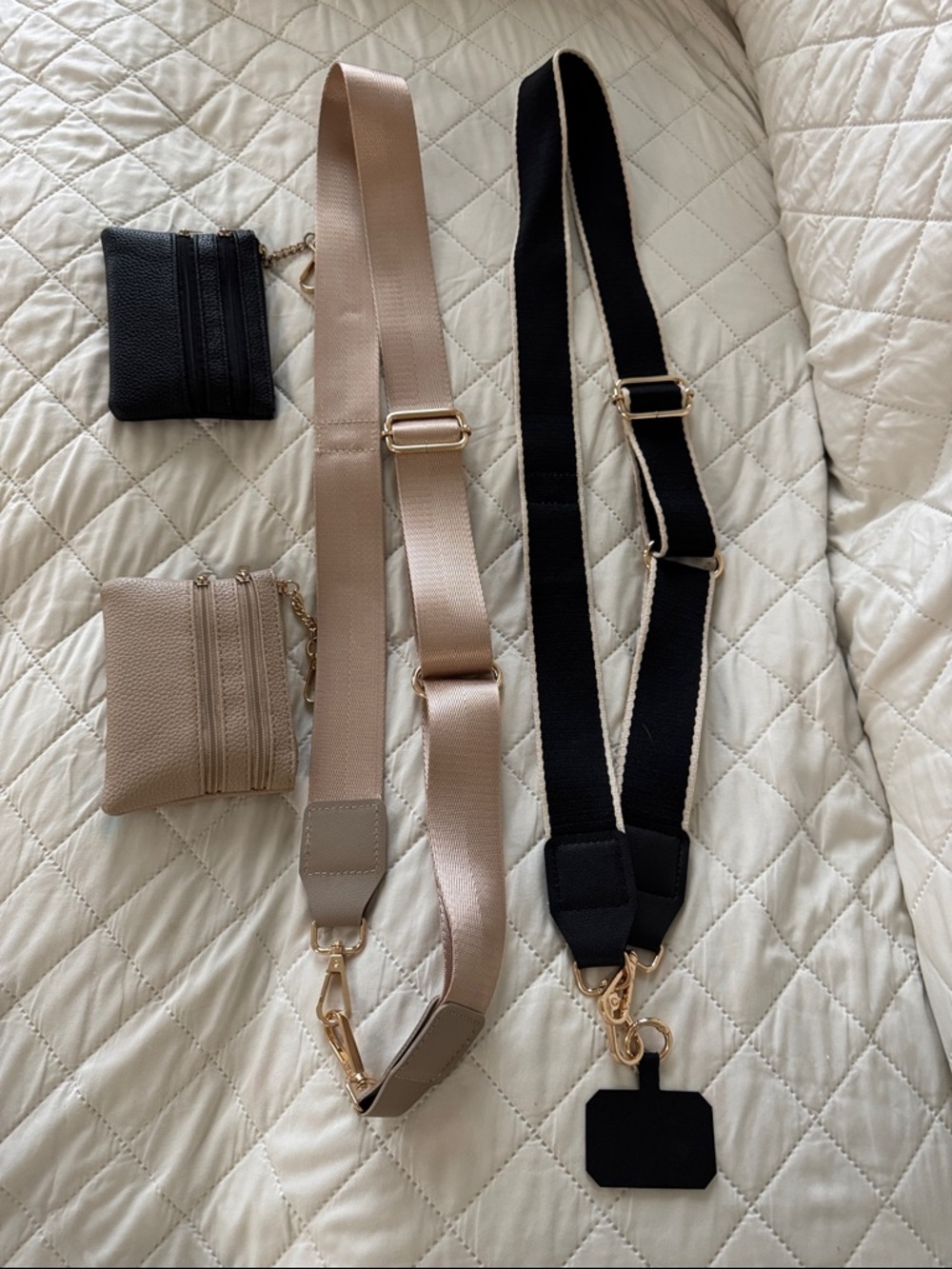Crossbody Straps with Matching Coin Pouches - Black & Taupe
